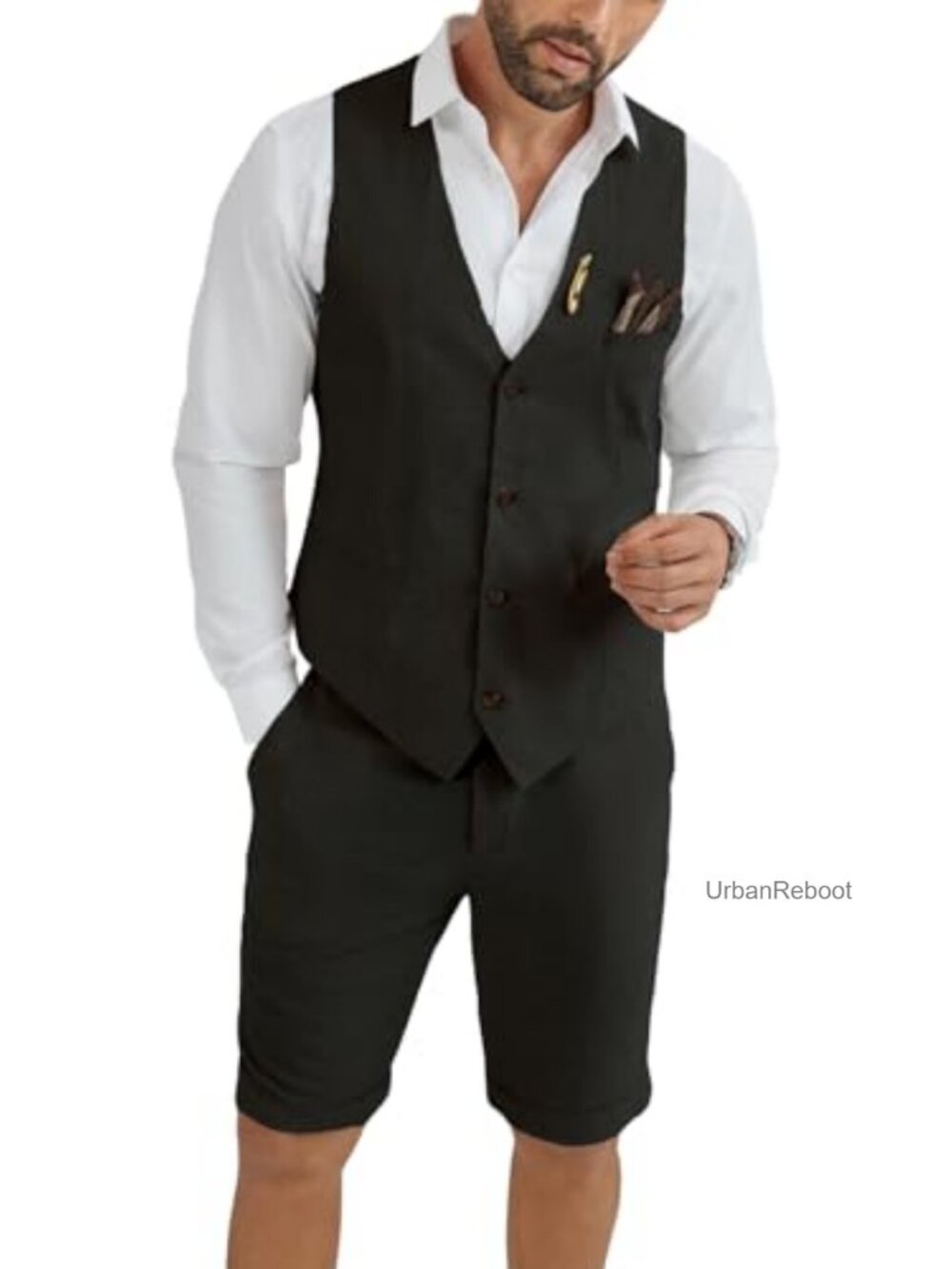 Mens Linen Suit 2 Piece Short Set Summer Wedding Beach Outfit Slim Fit